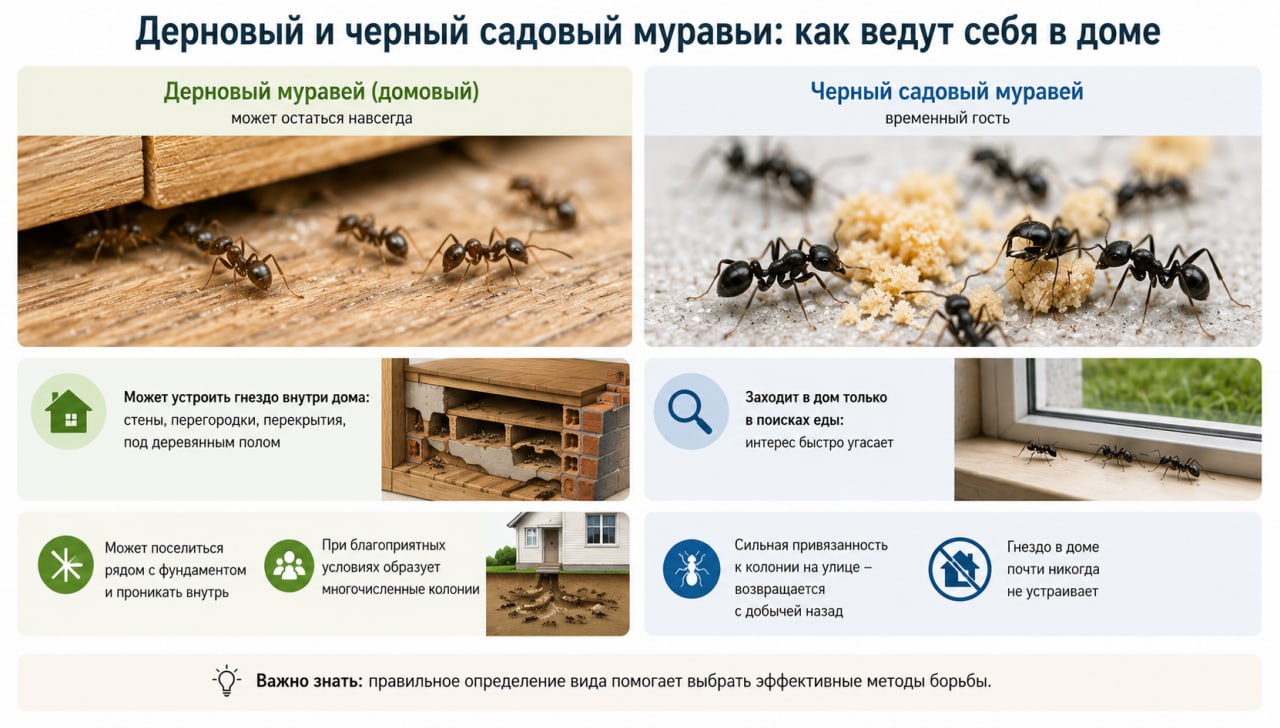 Домовый муравей (дерновый) и черный садовый: временные и постоянные гости
